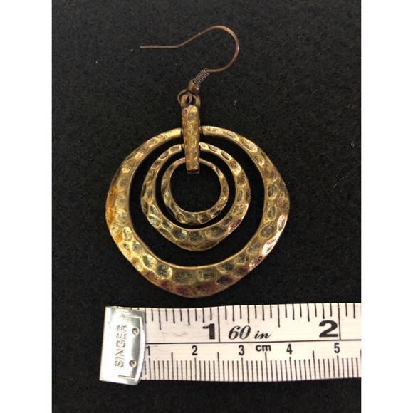 Hammered Brass Triple Hoop Earrings - Picture 8 of 8